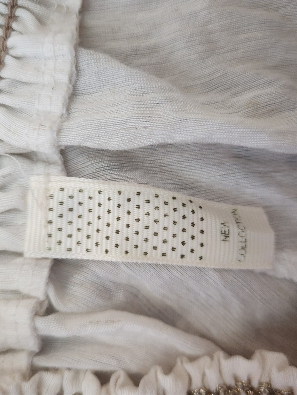 Ivory Boho Wide Leg Palazzo Pants Metallic Embroidered Smocked Waist - Picture 9 of 12